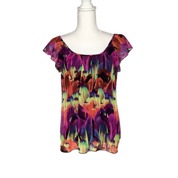 Worthington Tops - Worthington Multicolor Floral Print Stretch Short Sleeve Blouse Top Small